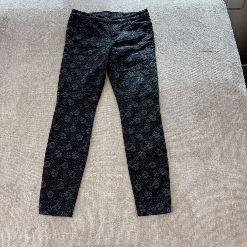 Banana Republic Women Skinny Floral Jacquard Pants Dark Grey Size 27 Tonal Print